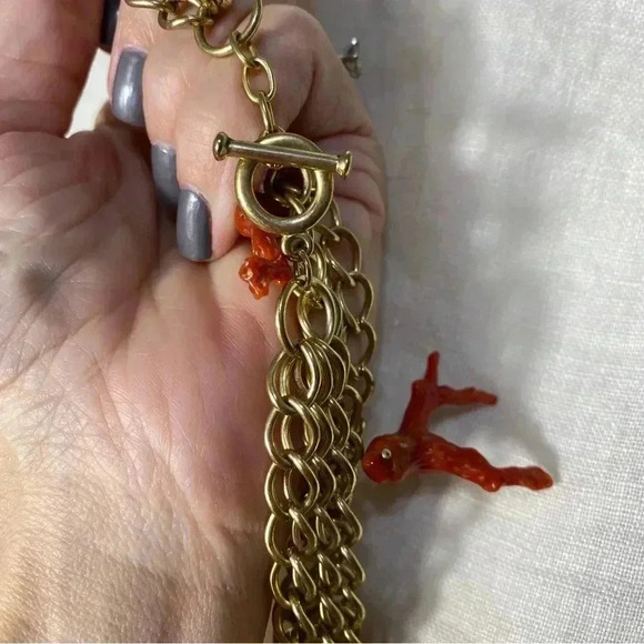 Coral branch reef pearl linked necklace triple  strand toggle clasp 15” - Picture 3 of 3